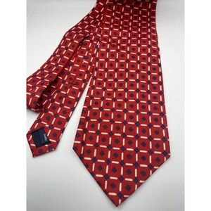 Polo Ralph Lauren Mens Silk Tie Red Blue Geometric Diamond Pattern Made in USA